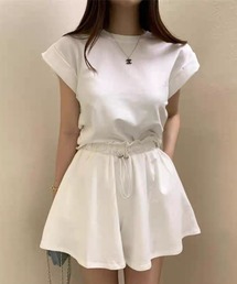 バックリボントップスショートパンツセットアップ