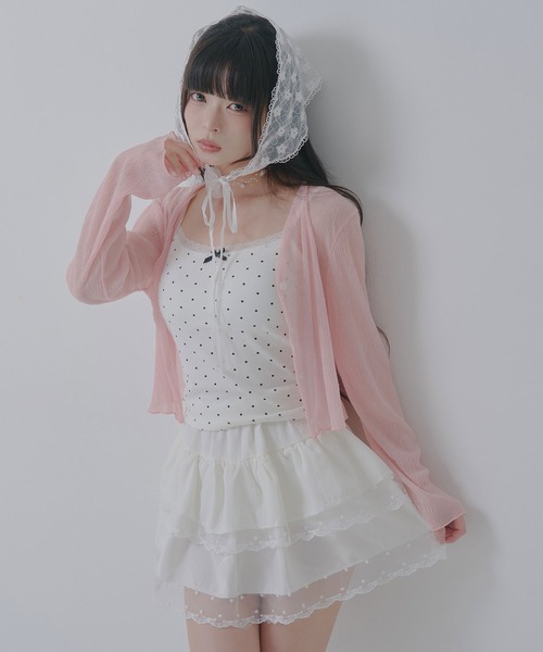 DearMyLoveRose(ディアマイラブローズ)の「【ZOZO限定】楊柳シアーショートカーディガン(カーディガン/ボレロ・レディース・ホワイト/ブラック/ライトピンク・FREE)」の1枚目の写真