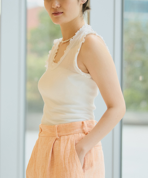 IENA LA BOUCLE(イエナラブークル)の「《追加》seamless basic./シームレスベーシック Flounce タンクトップ(タンクトップ・レディース・ブラウン/ピンク/ブラック/ホワイト/パープル・FREE)」の9枚目の写真