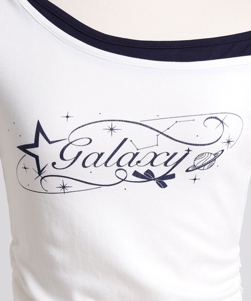 Diable baiser(ディアブルベーゼ)の「ロゴ オフショルダー Tシャツ / レイヤード風 アシンメトリー 星柄 Tシャツ エッジィ(Tシャツ/カットソー・レディース・ホワイト/ネイビー・FREE)」の19枚目の写真