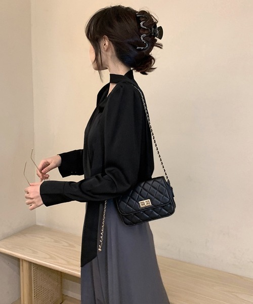 Miniministore（ミニミニストア）の「チョーカー風ブラウスVネックボウタイ長袖（シャツ/ブラウス・レディース・ブラック/ホワイト・M/L）」の8枚目の写真