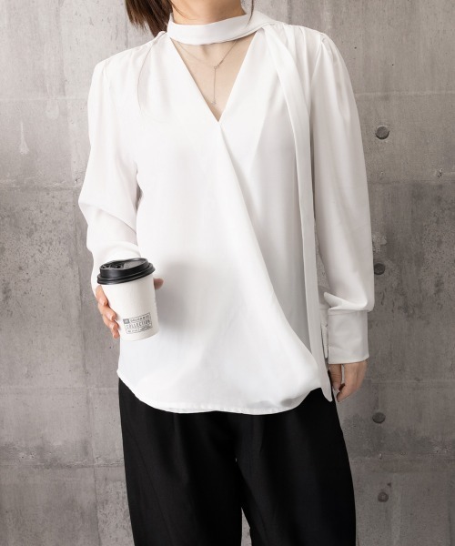 Miniministore（ミニミニストア）の「チョーカー風ブラウスVネックボウタイ長袖（シャツ/ブラウス・レディース・ブラック/ホワイト・M/L）」の20枚目の写真