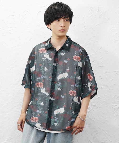 MinoriTY（マイノリティ）の「【MinoriTY】総柄メッシュドルマンシャツ メンズ 春服 夏服 涼しげ 五分袖（シャツ/ブラウス・メンズ・ブラック×ホワイト/ブラック×グレー/ブルー系その他/グリーン系その他・L/M）」の4枚目の写真