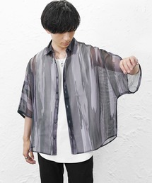 【MinoriTY】総柄メッシュドルマンシャツ メンズ 春服 夏服 涼しげ 五分袖