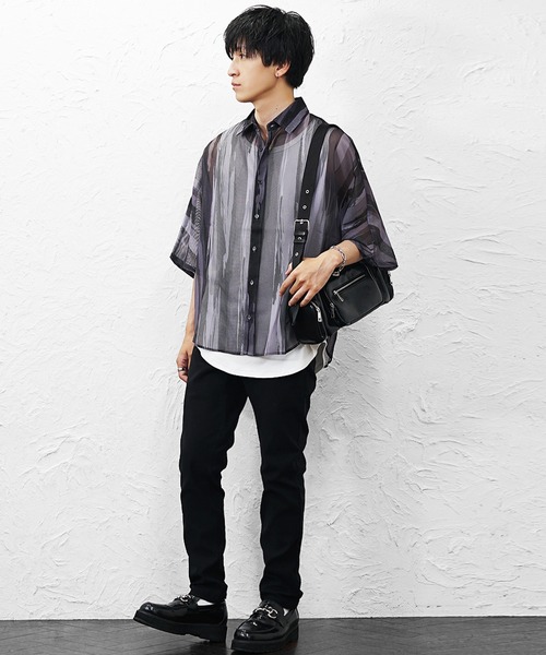 MinoriTY（マイノリティ）の「【MinoriTY】総柄メッシュドルマンシャツ メンズ 春服 夏服 涼しげ 五分袖（シャツ/ブラウス・メンズ・ブラック×ホワイト/ブラック×グレー/ブルー系その他/グリーン系その他・L/M）」の17枚目の写真