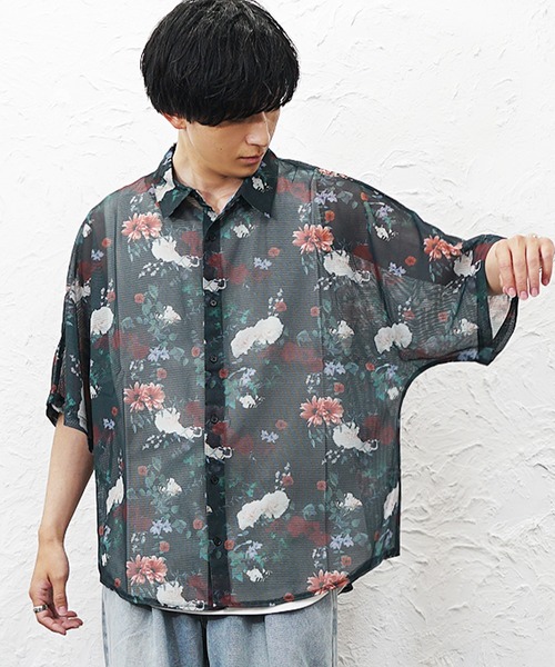 MinoriTY（マイノリティ）の「【MinoriTY】総柄メッシュドルマンシャツ メンズ 春服 夏服 涼しげ 五分袖（シャツ/ブラウス・メンズ・ブラック×ホワイト/ブラック×グレー/ブルー系その他/グリーン系その他・L/M）」の18枚目の写真