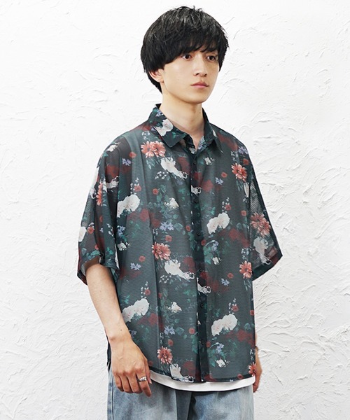 MinoriTY（マイノリティ）の「【MinoriTY】総柄メッシュドルマンシャツ メンズ 春服 夏服 涼しげ 五分袖（シャツ/ブラウス・メンズ・ブラック×ホワイト/ブラック×グレー/ブルー系その他/グリーン系その他・L/M）」の20枚目の写真