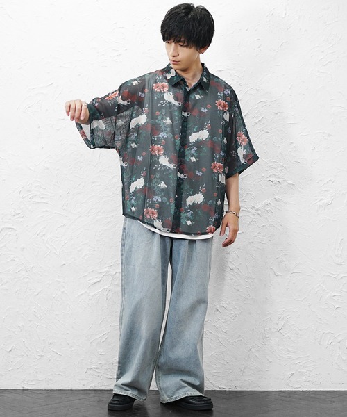MinoriTY（マイノリティ）の「【MinoriTY】総柄メッシュドルマンシャツ メンズ 春服 夏服 涼しげ 五分袖（シャツ/ブラウス・メンズ・ブラック×ホワイト/ブラック×グレー/ブルー系その他/グリーン系その他・L/M）」の22枚目の写真