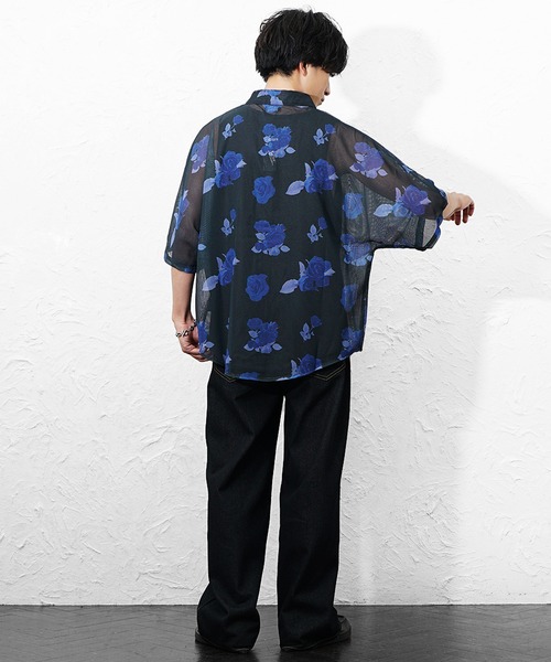 MinoriTY（マイノリティ）の「【MinoriTY】総柄メッシュドルマンシャツ メンズ 春服 夏服 涼しげ 五分袖（シャツ/ブラウス・メンズ・ブラック×ホワイト/ブラック×グレー/ブルー系その他/グリーン系その他・L/M）」の6枚目の写真
