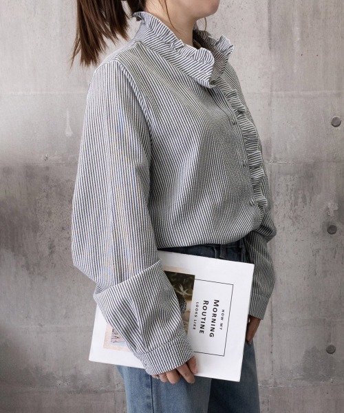 Miniministore(ミニミニストア)の「ストライプシャツ前立てフリルブラウス長袖(シャツ/ブラウス・レディース・ホワイト/ライトブルー/ブラック・M/L)」の20枚目の写真