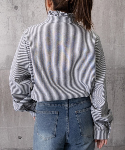 Miniministore(ミニミニストア)の「ストライプシャツ前立てフリルブラウス長袖(シャツ/ブラウス・レディース・ホワイト/ライトブルー/ブラック・M/L)」の21枚目の写真