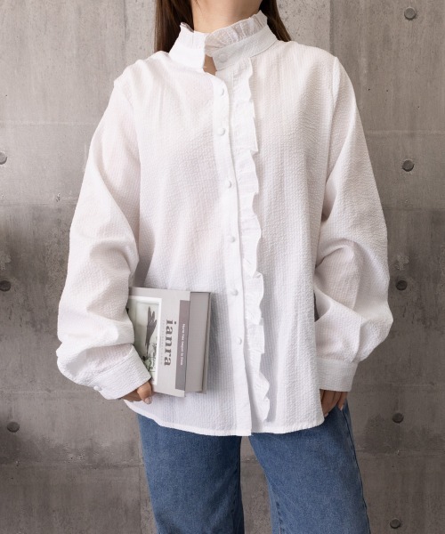 Miniministore(ミニミニストア)の「ストライプシャツ前立てフリルブラウス長袖(シャツ/ブラウス・レディース・ホワイト/ライトブルー/ブラック・M/L)」の22枚目の写真