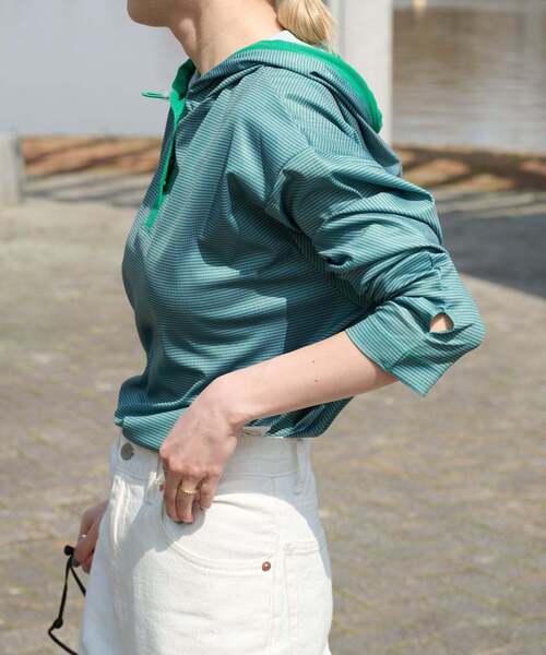 OUTDOOR PRODUCTS（アウトドアプロダクツ）の「miller ex Swim Rash gard hoody（Tシャツ/カットソー・レディース・ブラック/ブルー系その他/グリーン/アイボリー・SMALL/MEDIUM）」の8枚目の写真