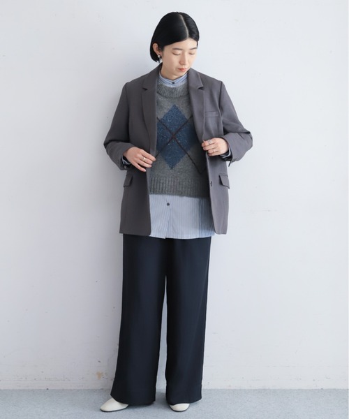 NOMBRE IMPAIR(ノンブルアンペール)の「【予約】ポリエステルスラブストレッチ テーラードジャケット(テーラードジャケット・レディース・ダークブラウン/チャコールグレー・FREE)」の5枚目の写真
