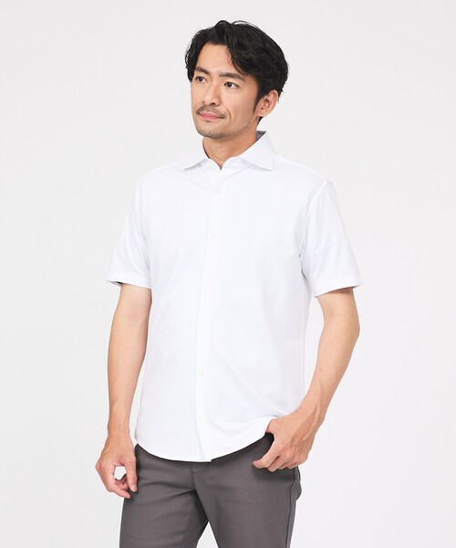 ABAHOUSE GRAY（アバハウスグレイ）の「【ON/OFF兼用】シルキー マイクロカノコ 半袖シャツ（シャツ/ブラウス・メンズ・ホワイト/サックスブルー/グレイッシュベージュ/グレイッシュブルー・44/46/48/50）」の2枚目の写真