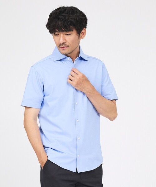 ABAHOUSE GRAY（アバハウスグレイ）の「【ON/OFF兼用】シルキー マイクロカノコ 半袖シャツ（シャツ/ブラウス・メンズ・ホワイト/サックスブルー/グレイッシュベージュ/グレイッシュブルー・44/46/48/50）」の4枚目の写真