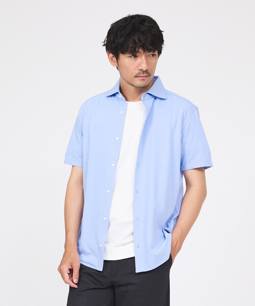 ABAHOUSE GRAY（アバハウスグレイ）の「【ON/OFF兼用】シルキー マイクロカノコ 半袖シャツ（シャツ/ブラウス・メンズ・ホワイト/サックスブルー/グレイッシュベージュ/グレイッシュブルー・44/46/48/50）」の6枚目の写真
