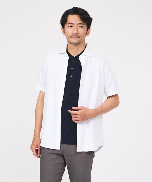ABAHOUSE GRAY（アバハウスグレイ）の「【ON/OFF兼用】シルキー マイクロカノコ 半袖シャツ（シャツ/ブラウス・メンズ・ホワイト/サックスブルー/グレイッシュベージュ/グレイッシュブルー・44/46/48/50）」の15枚目の写真