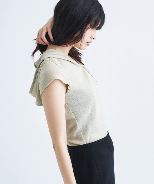 CODE A(コードエー)の「soft button hood tee(Tシャツ/カットソー・レディース・オフホワイト/ライトグリーン/ブラック・00)」の12枚目の写真
