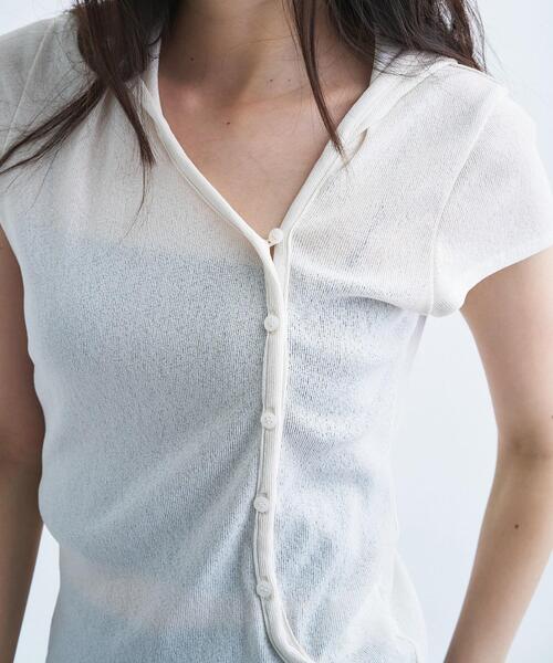 CODE A(コードエー)の「soft button hood tee(Tシャツ/カットソー・レディース・オフホワイト/ライトグリーン/ブラック・00)」の22枚目の写真