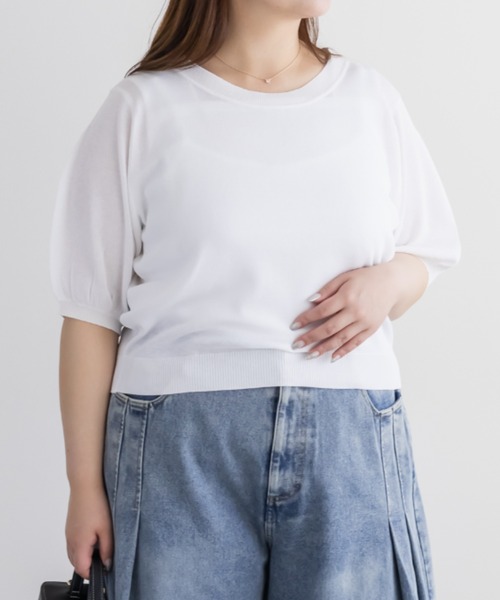 CLETTE（クレット）の「CLETTEオリジナルシアーサマーニット（ニット/セーター・レディース・オフホワイト/ピンク・4L/3L/LL）」の12枚目の写真