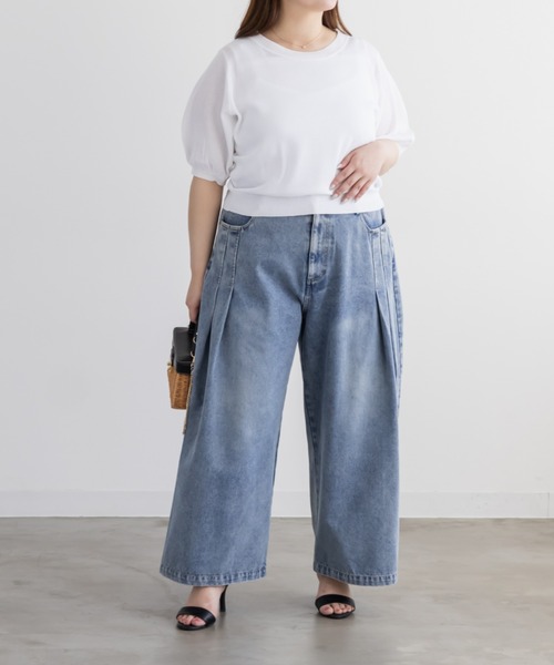 CLETTE（クレット）の「CLETTEオリジナルシアーサマーニット（ニット/セーター・レディース・オフホワイト/ピンク・4L/3L/LL）」の13枚目の写真