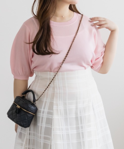 CLETTE（クレット）の「CLETTEオリジナルシアーサマーニット（ニット/セーター・レディース・オフホワイト/ピンク・4L/3L/LL）」の6枚目の写真