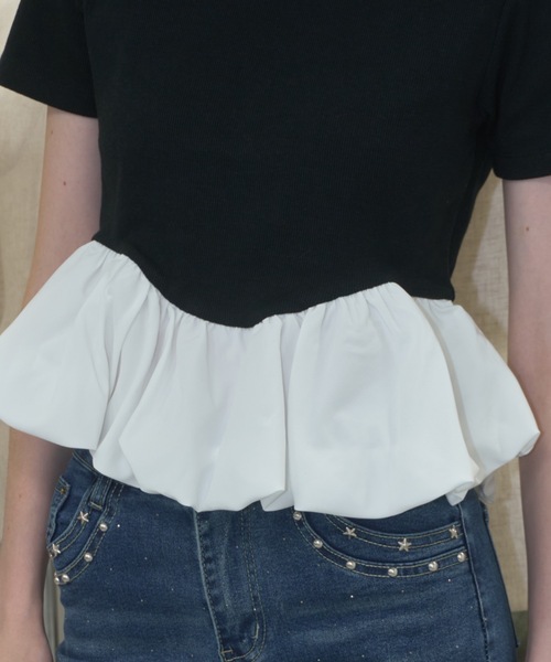 Birthday room(バースデイルーム)の「ドッキングバルーンぺプラムトップス/Docking Balloon Peplum Top(Tシャツ/カットソー・レディース・アイボリー/ブラック・FREE)」の3枚目の写真