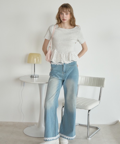 Birthday room(バースデイルーム)の「ドッキングバルーンぺプラムトップス/Docking Balloon Peplum Top(Tシャツ/カットソー・レディース・アイボリー/ブラック・FREE)」の10枚目の写真