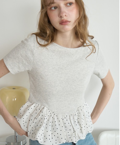 Birthday room(バースデイルーム)の「ドッキングバルーンぺプラムトップス/Docking Balloon Peplum Top(Tシャツ/カットソー・レディース・アイボリー/ブラック・FREE)」の9枚目の写真