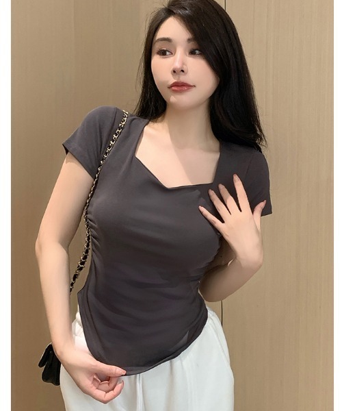 semuse（セミューズ）の「ベーシックスクエアネックＴシャツ（Tシャツ/カットソー・レディース・ホワイト/カーキ/ダークグレー・FREE）」の10枚目の写真
