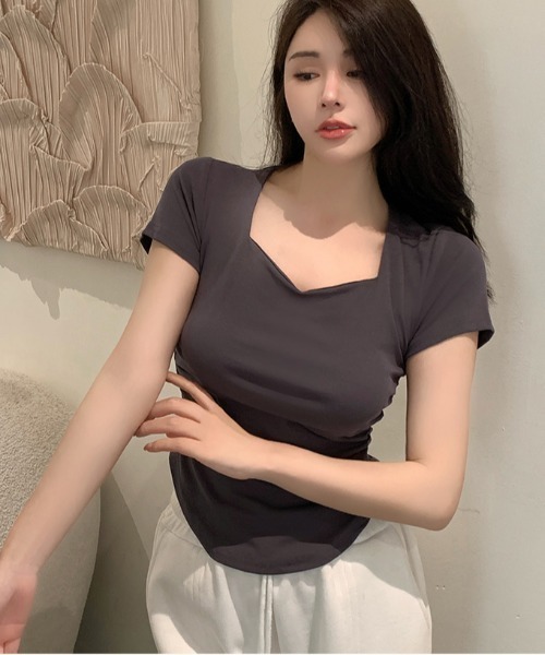 semuse（セミューズ）の「ベーシックスクエアネックＴシャツ（Tシャツ/カットソー・レディース・ホワイト/カーキ/ダークグレー・FREE）」の11枚目の写真