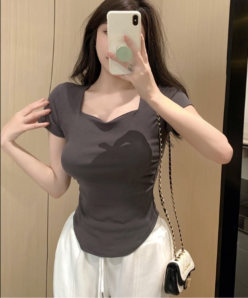semuse（セミューズ）の「ベーシックスクエアネックＴシャツ（Tシャツ/カットソー・レディース・ホワイト/カーキ/ダークグレー・FREE）」の14枚目の写真