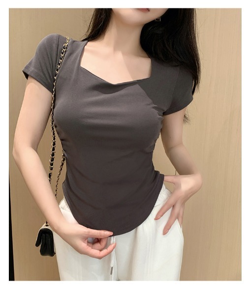 semuse（セミューズ）の「ベーシックスクエアネックＴシャツ（Tシャツ/カットソー・レディース・ホワイト/カーキ/ダークグレー・FREE）」の15枚目の写真