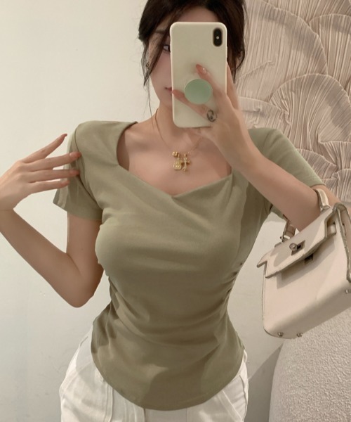 semuse（セミューズ）の「ベーシックスクエアネックＴシャツ（Tシャツ/カットソー・レディース・ホワイト/カーキ/ダークグレー・FREE）」の19枚目の写真