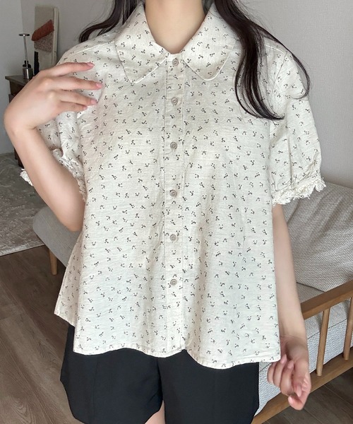 Cham.（チャム）の「花柄コットンブラウス（Tシャツ/カットソー・レディース・グレー/アイボリー・FREE）」の11枚目の写真