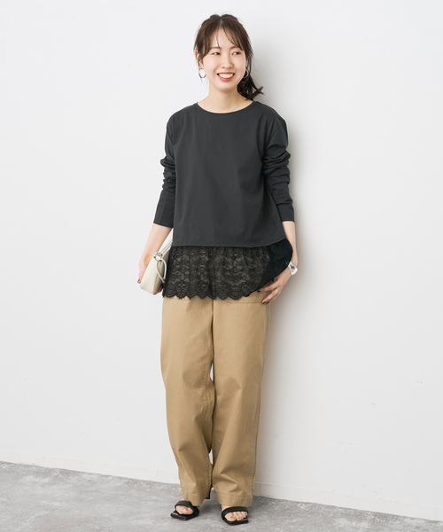 Spick & Span（スピックアンドスパン）の「《追加》レースドッキングレイヤードプルオーバー（Tシャツ/カットソー・レディース・ホワイト/ブラックミックス・FREE）」の3枚目の写真