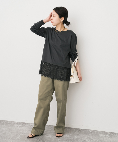 Spick & Span（スピックアンドスパン）の「《追加》レースドッキングレイヤードプルオーバー（Tシャツ/カットソー・レディース・ホワイト/ブラックミックス・FREE）」の4枚目の写真