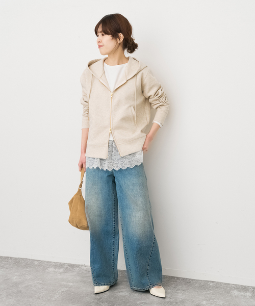 Spick & Span（スピックアンドスパン）の「《追加》レースドッキングレイヤードプルオーバー（Tシャツ/カットソー・レディース・ホワイト/ブラックミックス・FREE）」の6枚目の写真