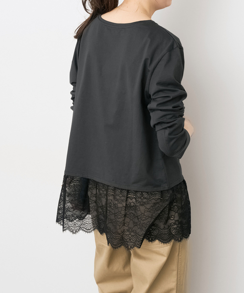 Spick & Span（スピックアンドスパン）の「《追加》レースドッキングレイヤードプルオーバー（Tシャツ/カットソー・レディース・ホワイト/ブラックミックス・FREE）」の8枚目の写真