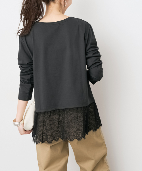 Spick & Span（スピックアンドスパン）の「《追加》レースドッキングレイヤードプルオーバー（Tシャツ/カットソー・レディース・ホワイト/ブラックミックス・FREE）」の9枚目の写真