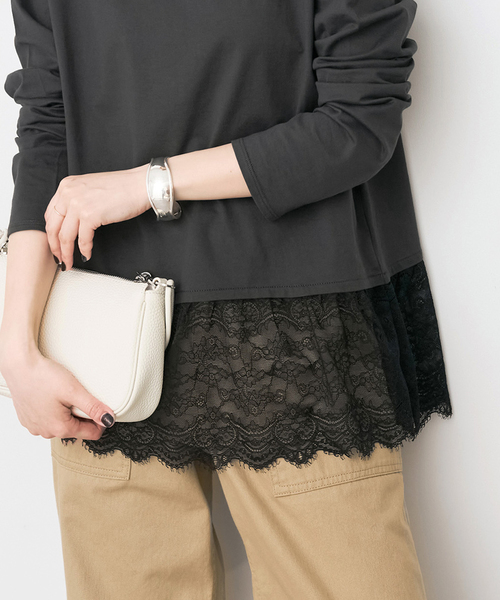 Spick & Span（スピックアンドスパン）の「《追加》レースドッキングレイヤードプルオーバー（Tシャツ/カットソー・レディース・ホワイト/ブラックミックス・FREE）」の10枚目の写真