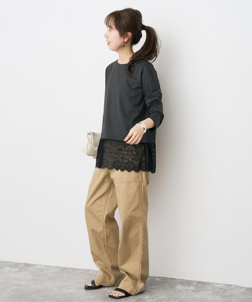 Spick & Span（スピックアンドスパン）の「《追加》レースドッキングレイヤードプルオーバー（Tシャツ/カットソー・レディース・ホワイト/ブラックミックス・FREE）」の11枚目の写真