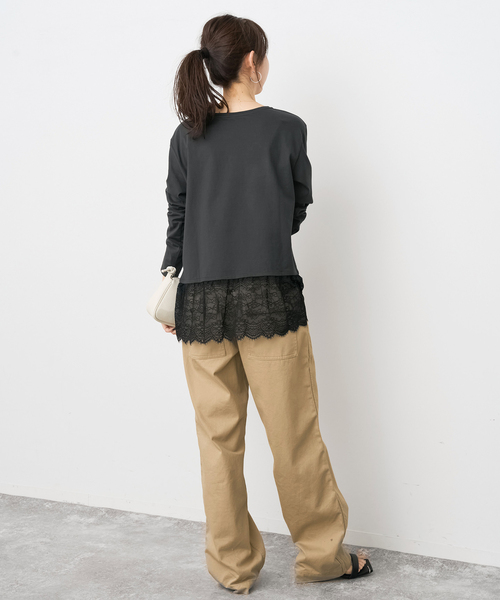 Spick & Span（スピックアンドスパン）の「《追加》レースドッキングレイヤードプルオーバー（Tシャツ/カットソー・レディース・ホワイト/ブラックミックス・FREE）」の12枚目の写真