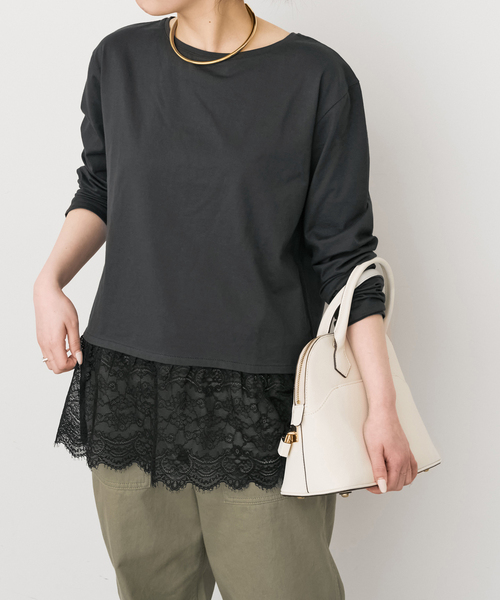 Spick & Span（スピックアンドスパン）の「《追加》レースドッキングレイヤードプルオーバー（Tシャツ/カットソー・レディース・ホワイト/ブラックミックス・FREE）」の13枚目の写真