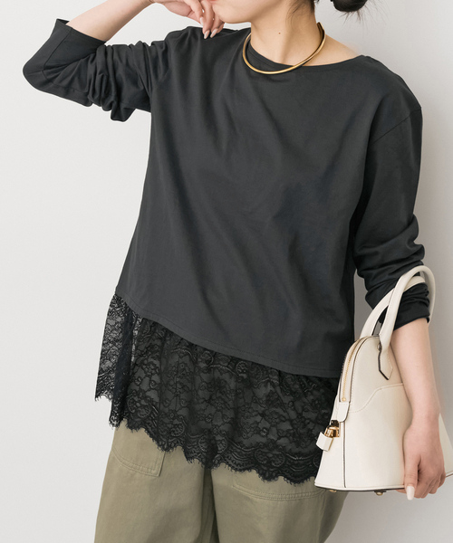 Spick & Span（スピックアンドスパン）の「《追加》レースドッキングレイヤードプルオーバー（Tシャツ/カットソー・レディース・ホワイト/ブラックミックス・FREE）」の14枚目の写真
