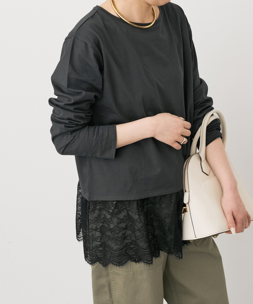 Spick & Span（スピックアンドスパン）の「《追加》レースドッキングレイヤードプルオーバー（Tシャツ/カットソー・レディース・ホワイト/ブラックミックス・FREE）」の15枚目の写真