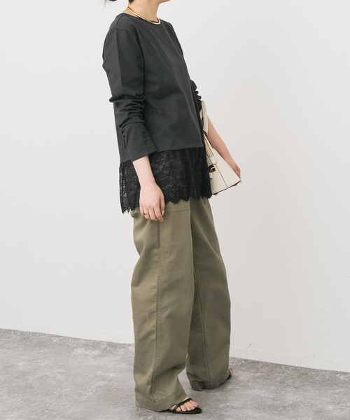 Spick & Span（スピックアンドスパン）の「《追加》レースドッキングレイヤードプルオーバー（Tシャツ/カットソー・レディース・ホワイト/ブラックミックス・FREE）」の17枚目の写真