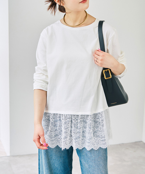 Spick & Span（スピックアンドスパン）の「《追加》レースドッキングレイヤードプルオーバー（Tシャツ/カットソー・レディース・ホワイト/ブラックミックス・FREE）」の19枚目の写真
