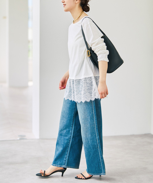Spick & Span（スピックアンドスパン）の「《追加》レースドッキングレイヤードプルオーバー（Tシャツ/カットソー・レディース・ホワイト/ブラックミックス・FREE）」の21枚目の写真